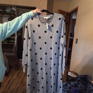 LOFT Gray Polka Dot Long Sleeve Sweater Dress Size XXLP nwt